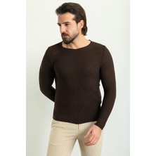 MCR Lase Kahverengi Slim Fit Bisiklet Yaka Uzun Kollu Erkek Triko