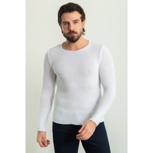 MCR Lase Beyaz Slim Fit Bisiklet Yaka Uzun Kollu Erkek Triko