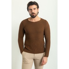 MCR Lase Açık Kahverengi Slim Fit Bisiklet Yaka Uzun Kollu Erkek Triko