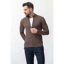 MCR Duz Kahverengi Slim Fit Yarım Balıkcı Yaka Erkek Hırka