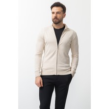 MCR Duz Bej Rengi Slim Fit Yarım Balıkcı Yaka Erkek Hırka