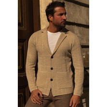 MCR Kareli Bej Rengi Torba Cep Slim Fit Erkek Triko Ceket