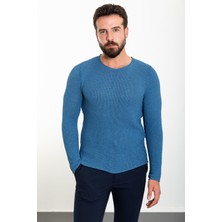 MCR Lase Indigo Slim Fit Bisiklet Yaka Uzun Kollu Erkek Triko