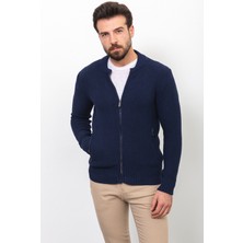 MCR Desenli Lacivert Renk Slim Fit Hakim Yaka Erkek Hırka