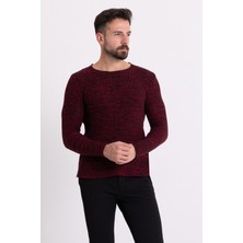 MCR Kırçıllı Bordo Renk Slim Fit Uzun Kollu Geniş Bisiklet Yaka Erkek Kazak