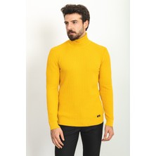 MCR Dokulu Sarı Renk Slim Fit Tam Balıkçı Yaka Erkek Kazak