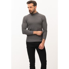 MCR Düz Antrasit Rengi Slim Fit Erkek Yarım Balıkçı Yaka Kazak