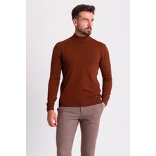 MCR Düz Kahverengi Slim Fit Erkek Yarım Balıkçı Yaka Kazak