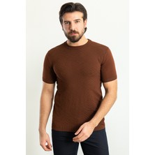 MCR Desenli Fındık Rengi Slim Fit Bisiklet Yaka Erkek Triko T-Shirt
