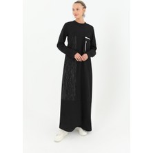 Deseo Boutique Kadın Siyah Renk Cep Kısmı Fermuar Detaylı Uzun Tesettür Elbise