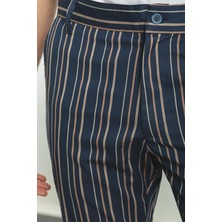MCR Çizgili Kamel Rengi Super Slim Fit Erkek Şort