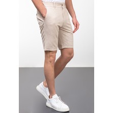 MCR Desenli Bej Rengi Super Slim Fit Erkek Şort