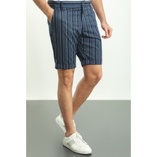 MCR Çizgili Lacivert Renk Super Slim Fit Erkek Şort