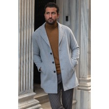 MCR Düz Gri Renk Slim Fit Mono Yaka Erkek Kaban