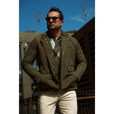 MCR Düz Haki Rengi Slim Fit Hakim Yaka Erkek Mont