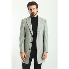 MCR Çizgili Gri Renk Slim Fit Mono Yaka Yün Erkek Kaban