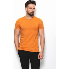 Düz Kayısı Rengi Super Slim Fit Bisiklet Yaka Basic Erkek T-Shirt