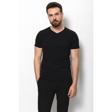 MCR Desenli Siyah Renk Slim Fit V Yaka Basic Erkek T-Shirt