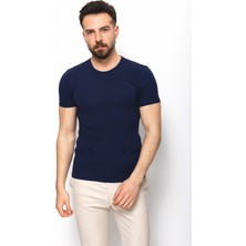 MCR Düz Lacivert Renk Super Slim Fit Bisiklet Yaka Basic Erkek T-Shirt