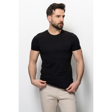MCR Düz Siyah Renk Super Slim Fit Bisiklet Yaka Basic Erkek T-Shirt