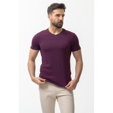 MCR Desenli Slim Fit V Yaka Basic Erkek T-Shirt