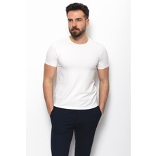 MCR Düz Ekru Rengi Super Slim Fit Bisiklet Yaka Basic Erkek T-Shirt