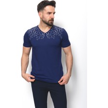 MCR Desenli Lacivert Renk Slim Fit Erkek T-shirt