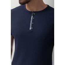 MCR Desenli Lacivert Slim Fit Fermuarlı Bisiklet Yaka Erkek T-Shirt