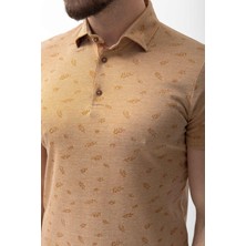 MCR Yaprak Desenli Kamel Slim Fit Polo Yaka Erkek T-Shirt