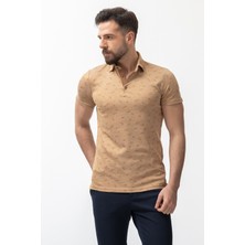 MCR Yaprak Desenli Kamel Slim Fit Polo Yaka Erkek T-Shirt