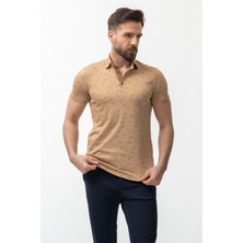 MCR Yaprak Desenli Kamel Slim Fit Polo Yaka Erkek T-Shirt