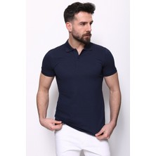 MCR Düz Lacivert Renk Slim Fit Polo Yaka Basic Erkek T-Shirt