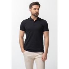 Düz Siyah Renk Slim Fit Polo Yaka Basic Erkek T-Shirt