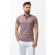 MCR Yaprak Desenli Bordo Slim Fit Polo Yaka Erkek T-Shirt