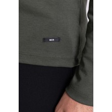 MCR Düz Haki Rengi Slim Fit Uzun Kollu Polo Yaka Erkek T-Shirt