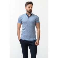 MCR Yaprak Desenli Mavi Slim Fit Polo Yaka Erkek T-Shirt