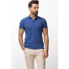 Duz Saks Rengi Slim Fit Polo Yaka Erkek T-shirt