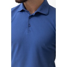 Duz Saks Rengi Slim Fit Polo Yaka Erkek T-shirt