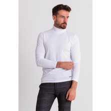 Düz Beyaz Renk Slim Fit Uzun Kollu Tam Balıkçı Yaka Erkek Penye