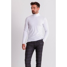 Düz Beyaz Renk Slim Fit Uzun Kollu Tam Balıkçı Yaka Erkek Penye