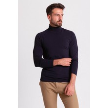 Düz Lacivert Renk Slim Fit Uzun Kollu Tam Balıkçı Yaka Erkek Penye