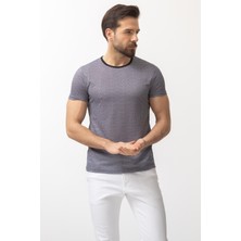 Desenli Siyah Renk Slim Fit Bisiklet Yaka Erkek T-shirt