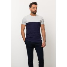 MCR Parca Desenli Lacivert Renk Slim Fit Bisiklet Yaka Erkek T-shirt