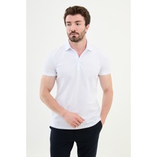 Duz Beyaz Renk Slim Fit Polo Yaka Erkek T-shirt