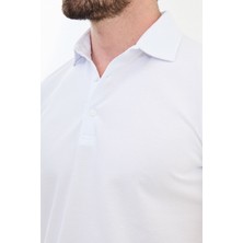 Duz Beyaz Renk Slim Fit Polo Yaka Erkek T-shirt