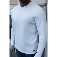 MCR Ekru Rengi Slim Fit Uzun Kollu Bisiklet Yaka Erkek T-shirt