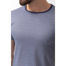 Desenli Lacivert Renk Slim Fit Bisiklet Yaka Erkek T-shirt