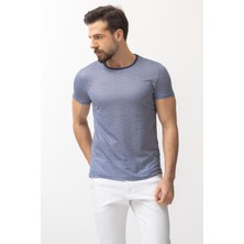 Desenli Lacivert Renk Slim Fit Bisiklet Yaka Erkek T-shirt