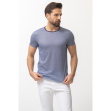 Desenli Lacivert Renk Slim Fit Bisiklet Yaka Erkek T-shirt