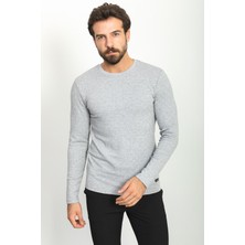 MCR Desenli Gri Renk Slim Fit Bisiklet Yaka Uzun Kollu Erkek T-Shirt